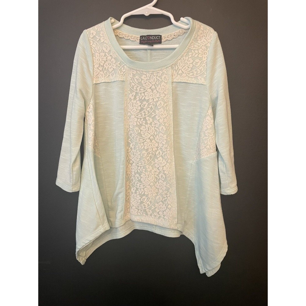 LACONDUCT GIRLS TOP- size 8 - Mint Green w/ Lace